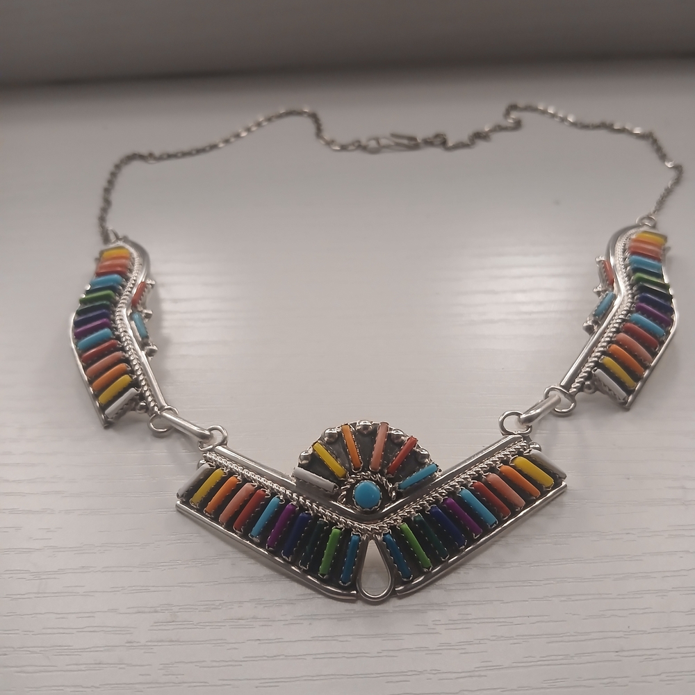 Multicolor Silver Necklace with Intricate Design